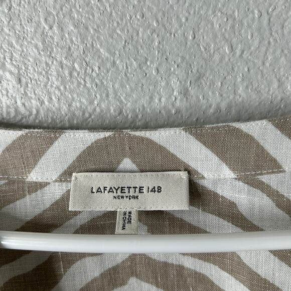 Lafayette 148 Elina Zebra Stripe Linen Blouse Taupe Multi Size XL - Picture 7 of 10
